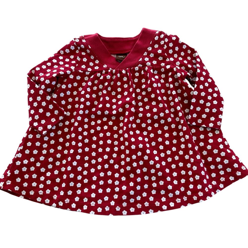 Tea Collection Red Floral Long Sleeve Dress - 3-6 Months